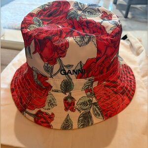 Ganni Red and Green Floral Bucket Hat